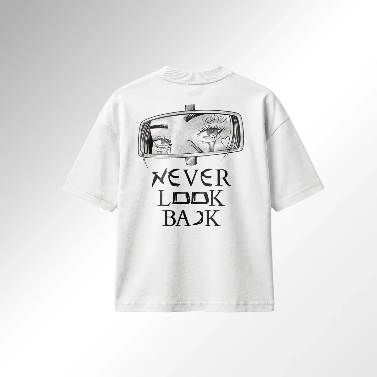 Never Look Back graphic tee, back print