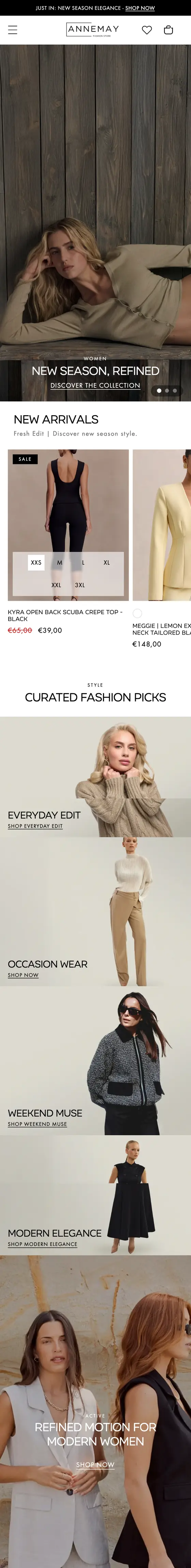 Annemay Shopify store scrolling on a phone, built by Kartlyx